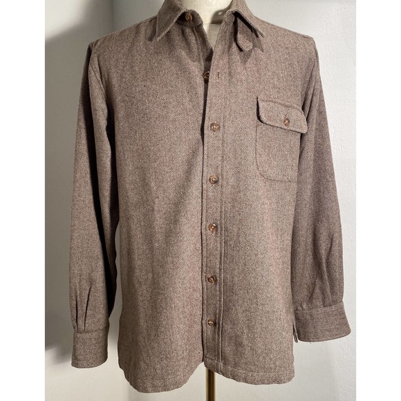 Vintage Countess Mara 100% Wool Button Up Shirt Elbow Patches Chin Strap Men M - Picture 5 of 16